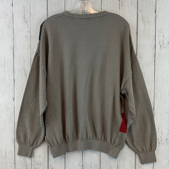 VTG St. Croix Knits Taupe/Black/Red Abstract Grandpa Crewneck Sweater Size Large - Picture 9 of 13